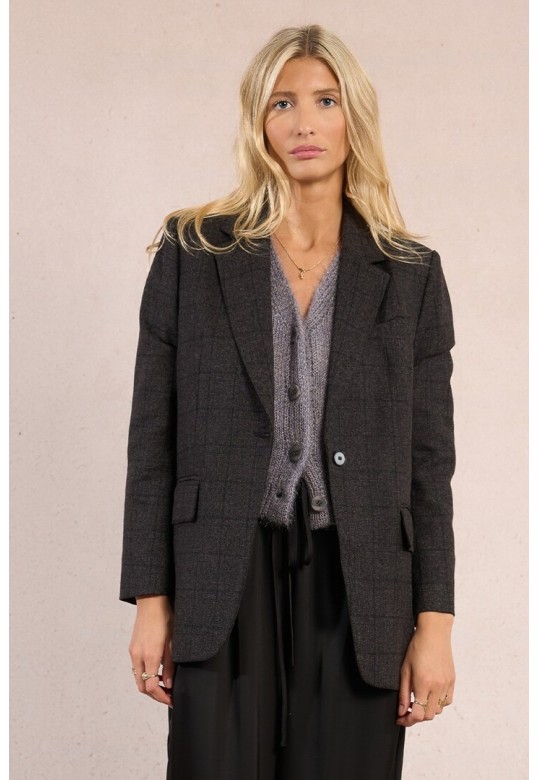 Straight plaid blazer Black