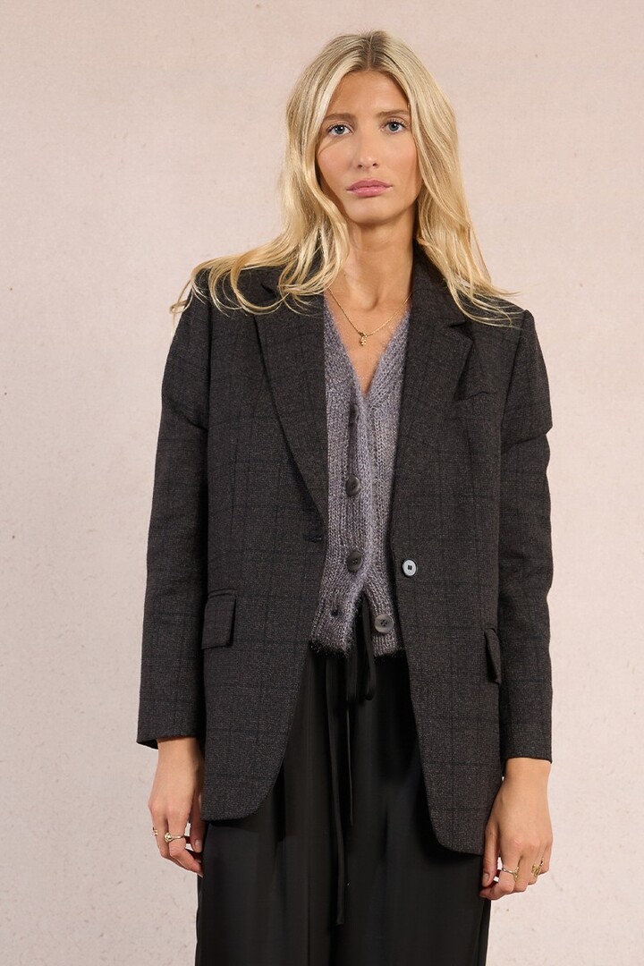 Straight plaid blazer Black