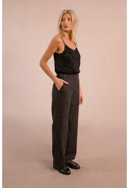 Straight pants with checks Black