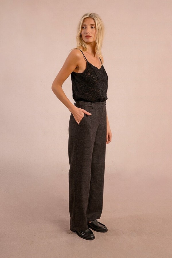 Straight pants with checks Black