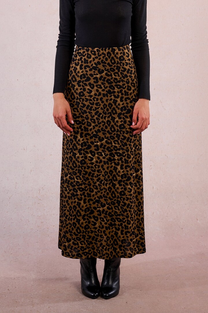 Long, straight skirt, leopard print Khaki