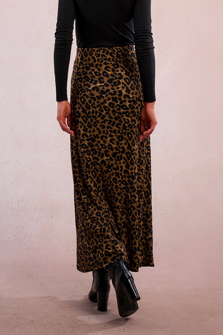 Long, straight skirt, leopard print Khaki
