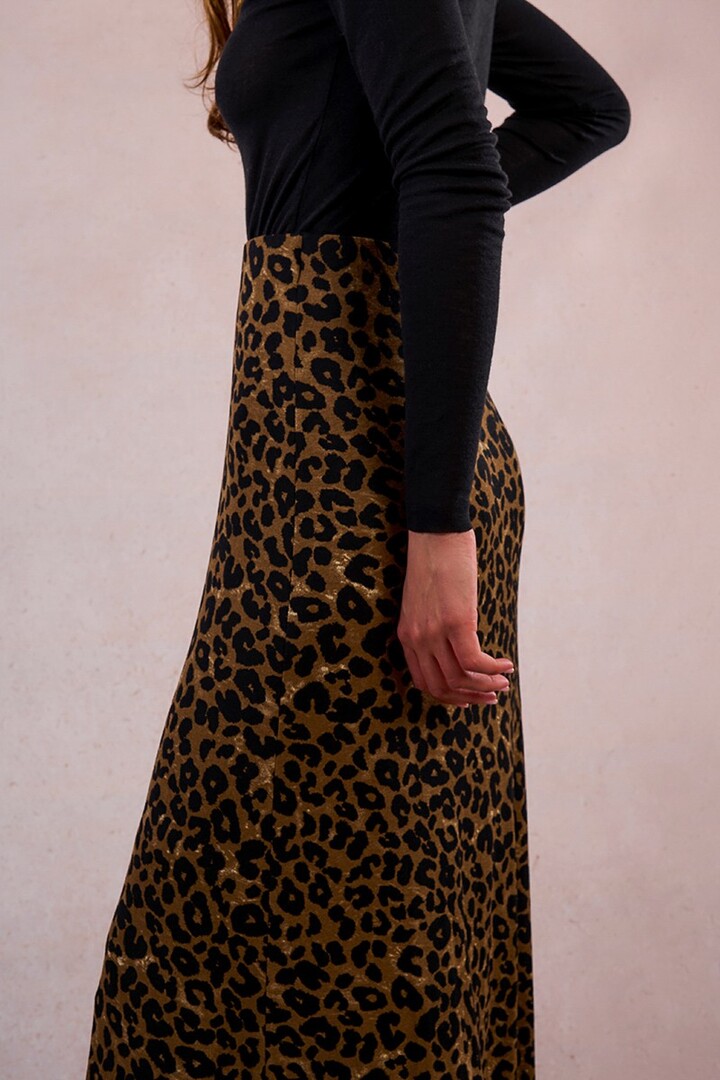 Long, straight skirt, leopard print Khaki