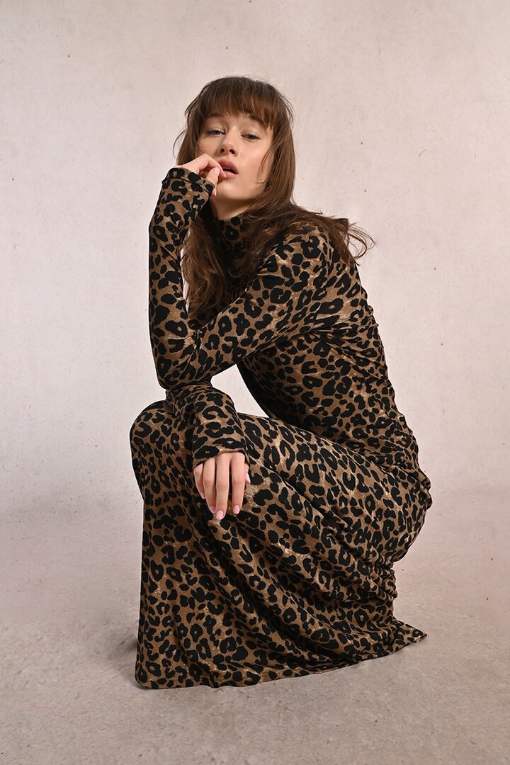 Long, straight skirt, leopard print Khaki