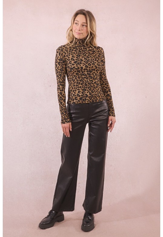 Thin turtleneck, leopard print Khaki