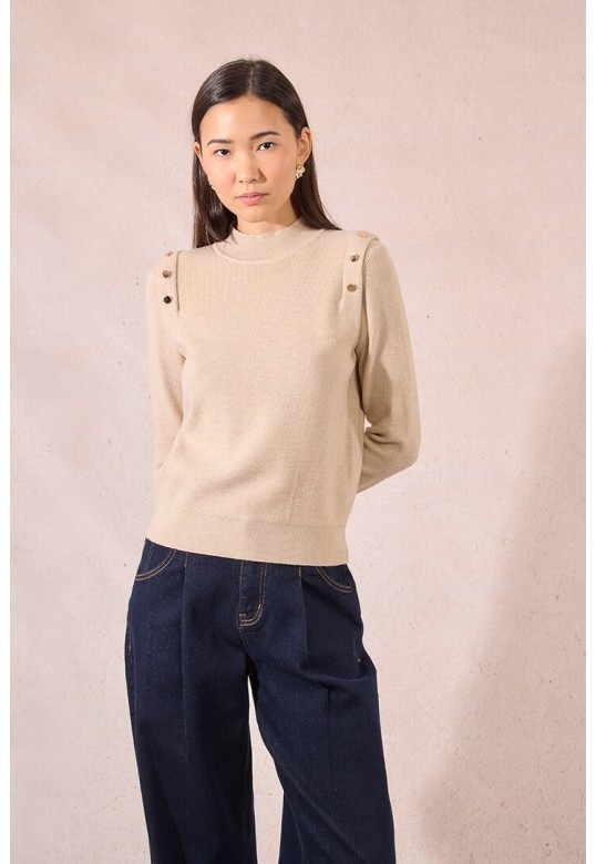 Fine sweater with shoulder pads beige