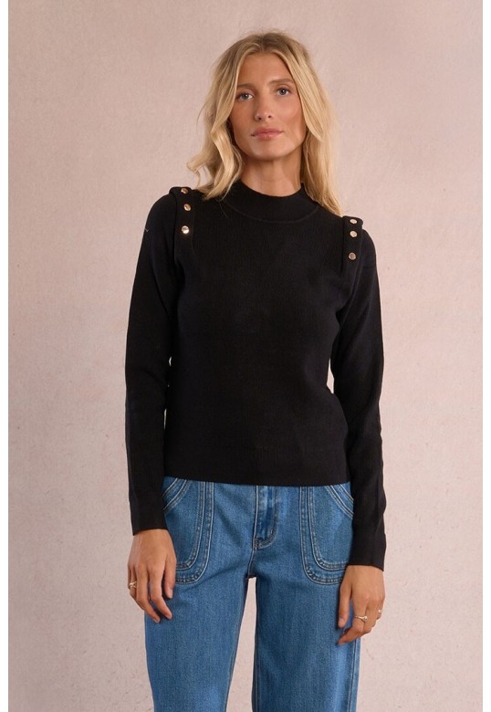 Fine sweater with shoulder pads Black