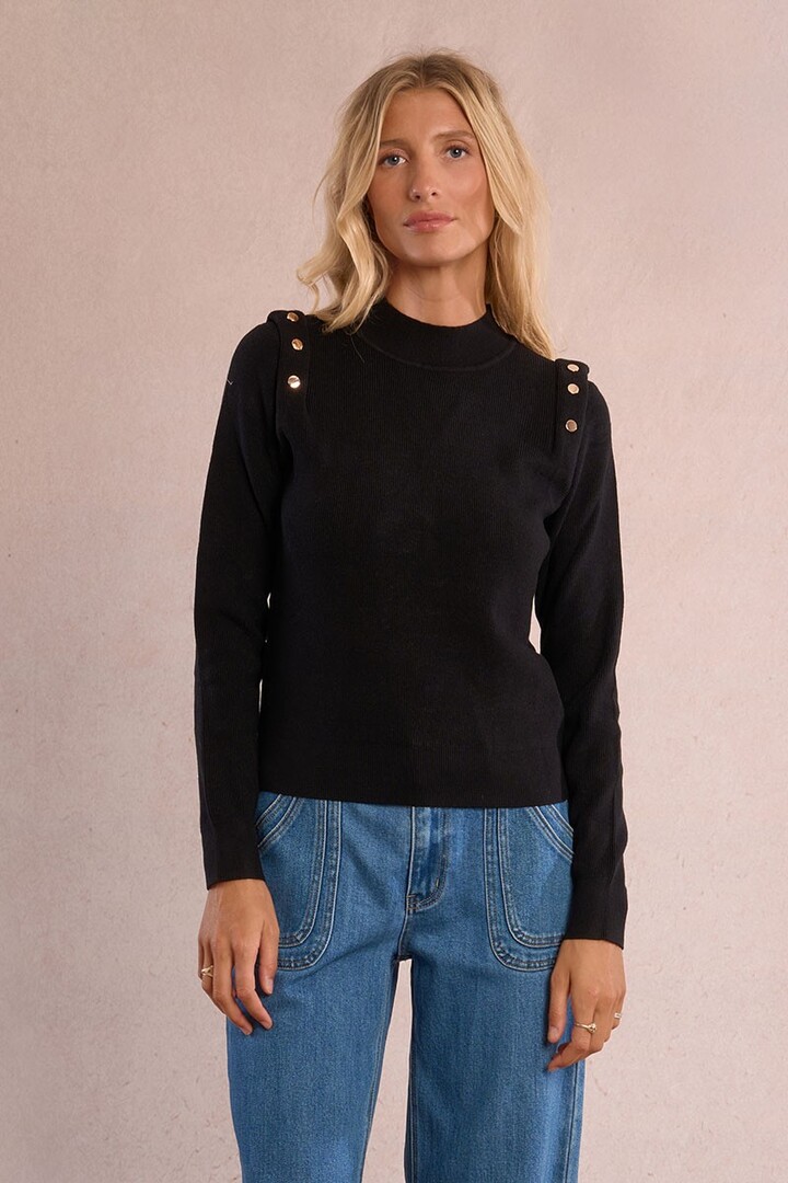 Fine sweater with shoulder pads Black