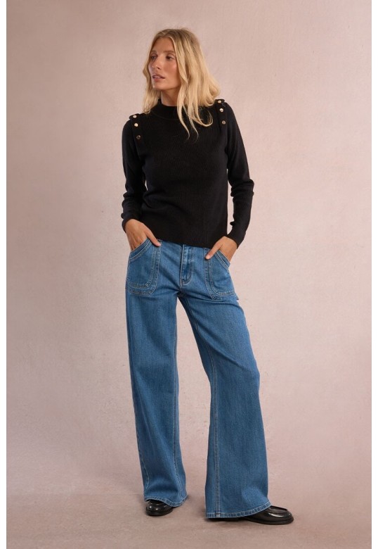 Fine sweater with shoulder pads Black