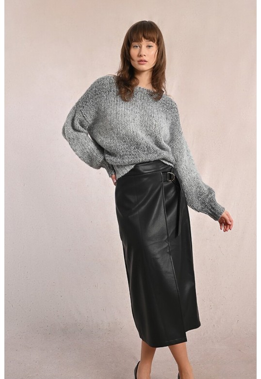 Long skirt in imitation leather Black