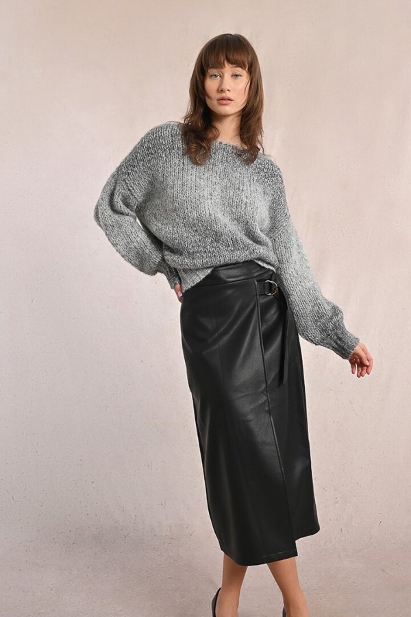 Long skirt in imitation leather Black