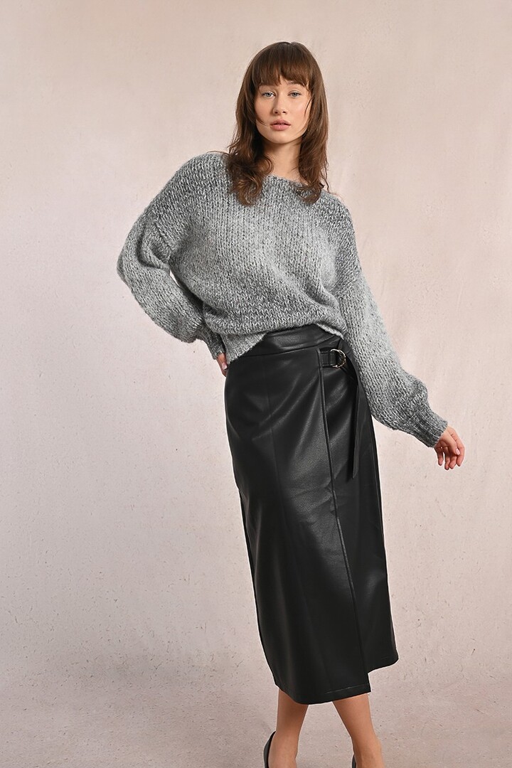 Long skirt in imitation leather Black