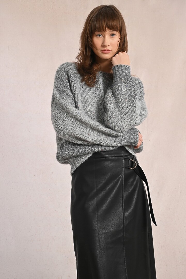 Long skirt in imitation leather Black