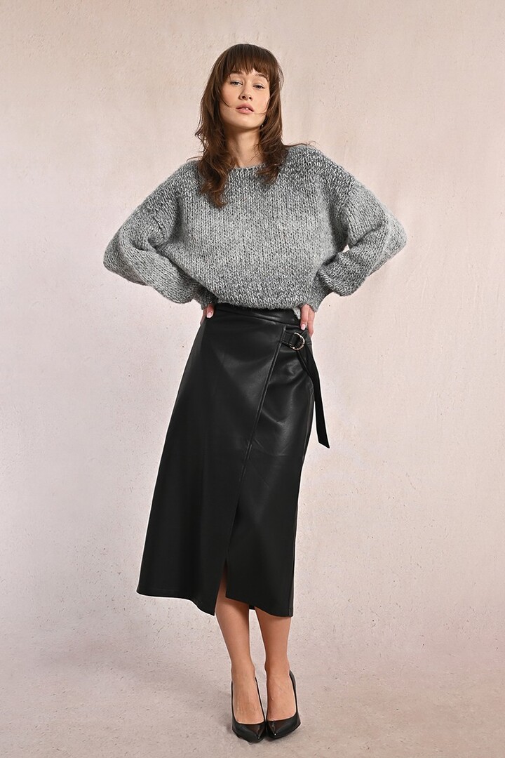 Long skirt in imitation leather Black