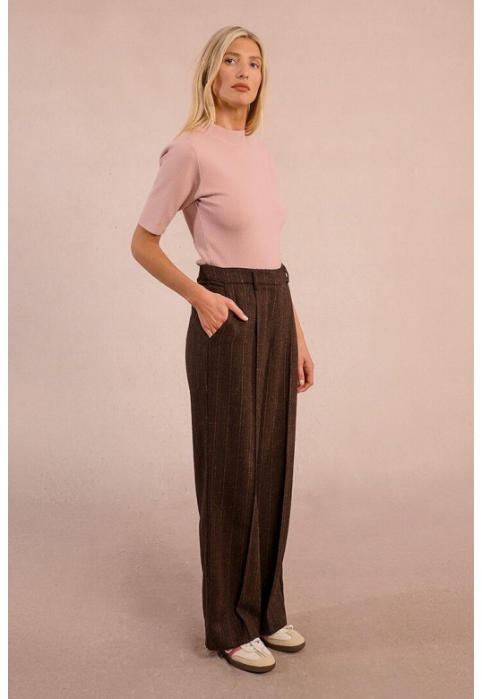 Wide leg pleated trousers Chocolate