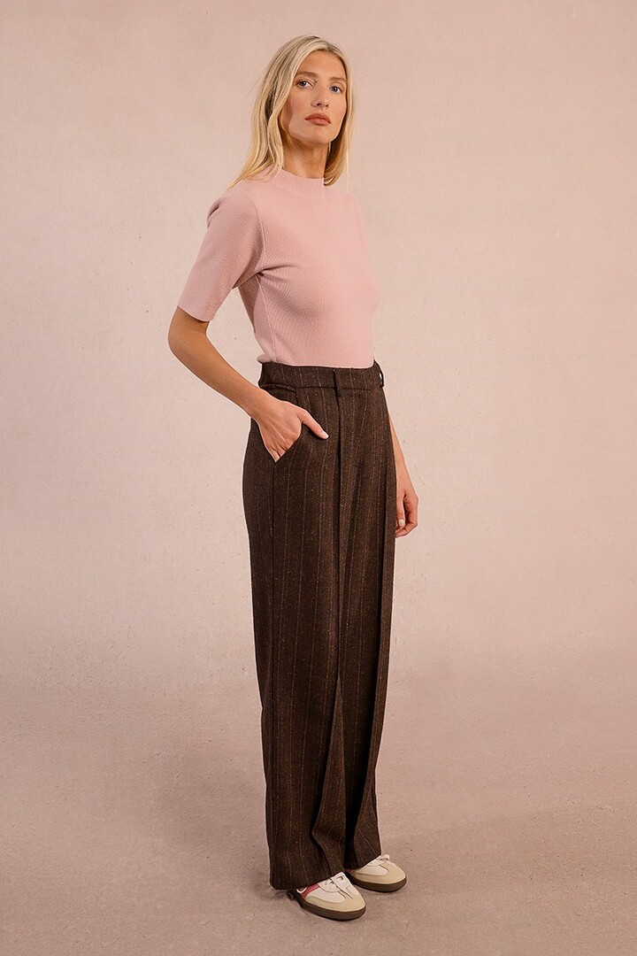 Wide leg pleated trousers Chocolate
