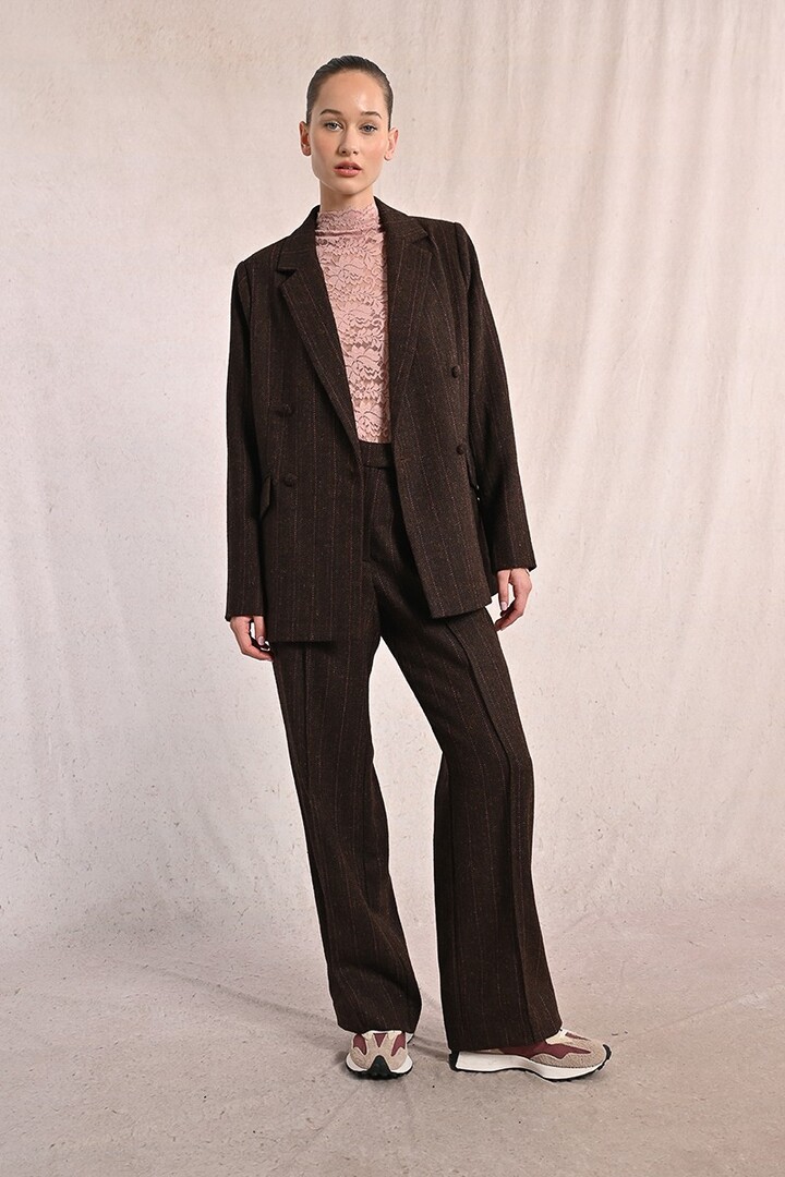 Wide leg pleated trousers Chocolate