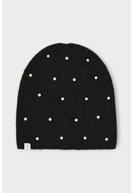 Rhinestone knit beanie Black