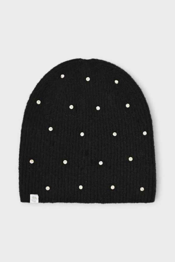 Rhinestone knit beanie Black