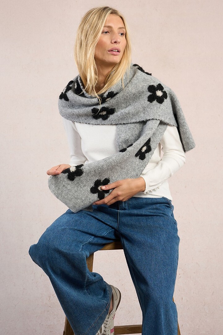 Scarf with flowers and sequins Grey