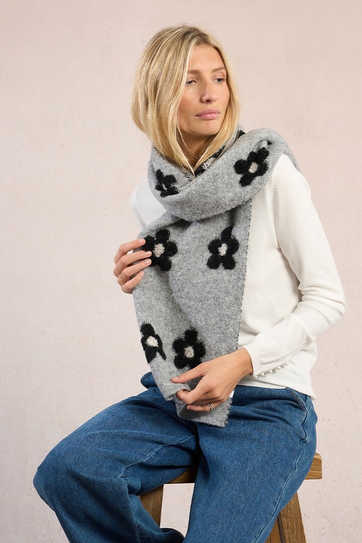 Scarf with flowers and sequins Grey