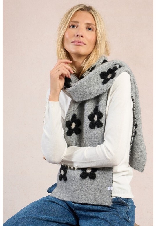 Scarf with flowers and sequins Grey