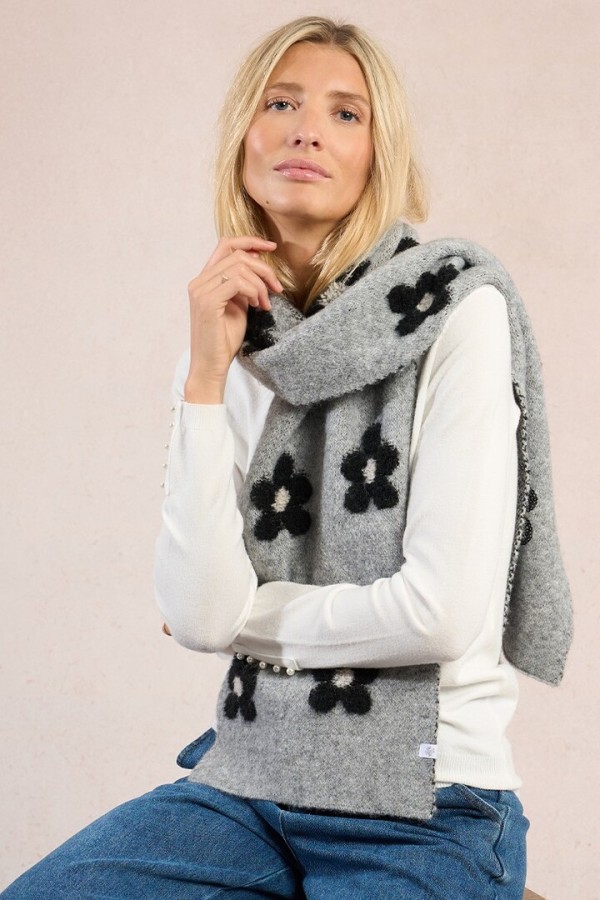 Scarf with flowers and sequins Grey