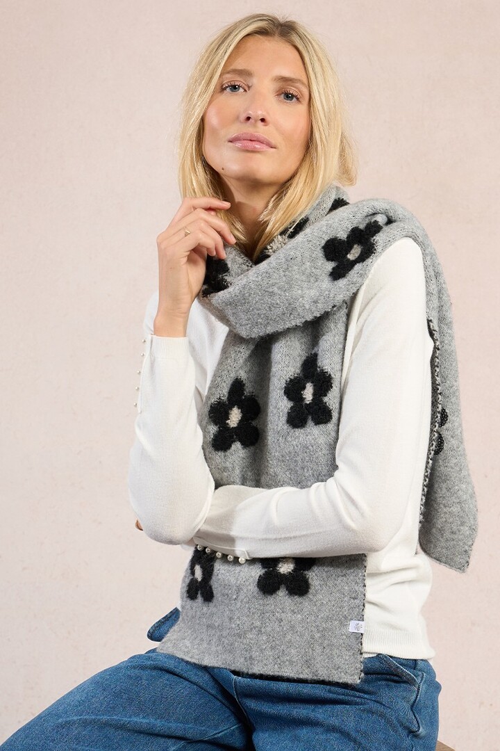 Scarf with flowers and sequins Grey