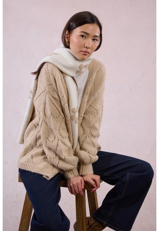 Scarf with flowers and sequins Off White