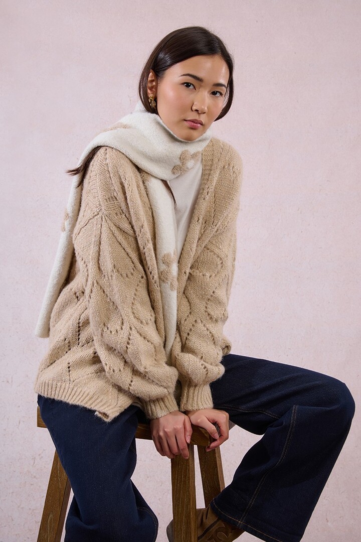 Scarf with flowers and sequins Off White