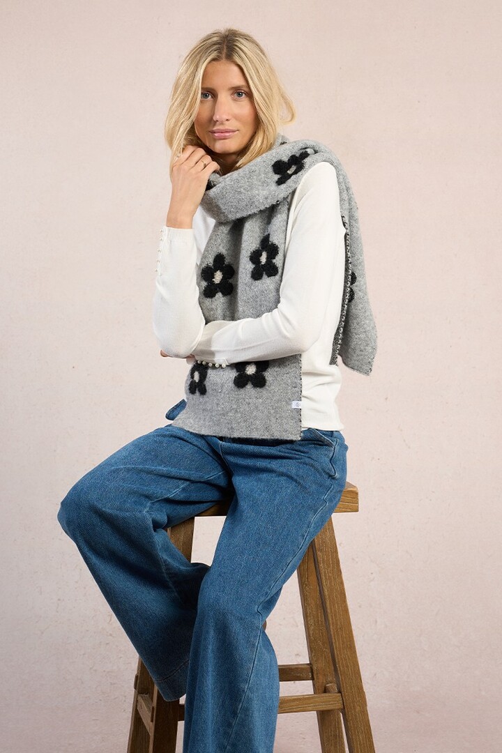 Scarf with flowers and sequins Grey