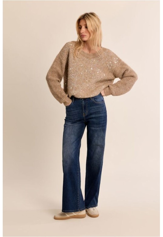 Knitted sweater, with sequins Beige