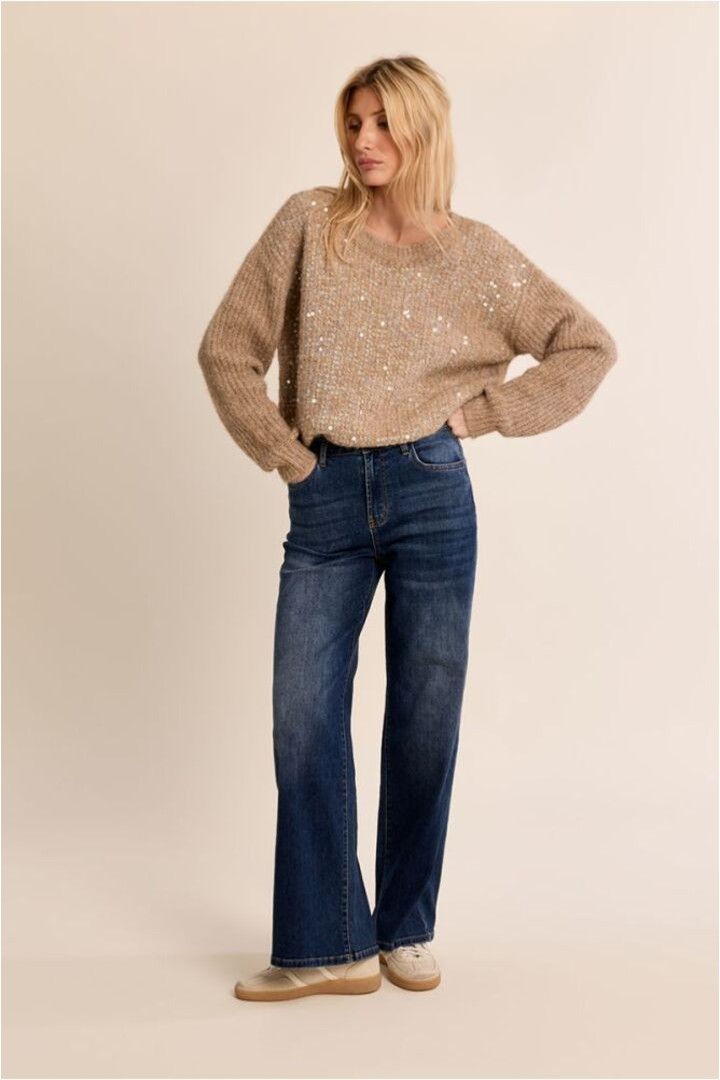 Knitted sweater, with sequins Beige