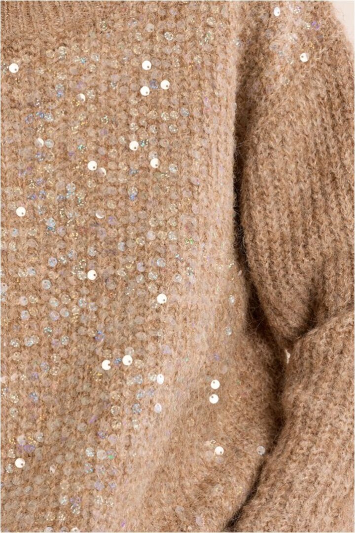 Knitted sweater, with sequins Beige