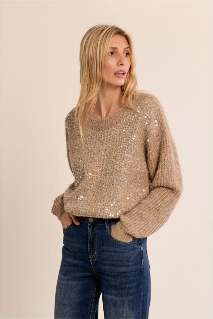 Knitted sweater, with sequins Beige