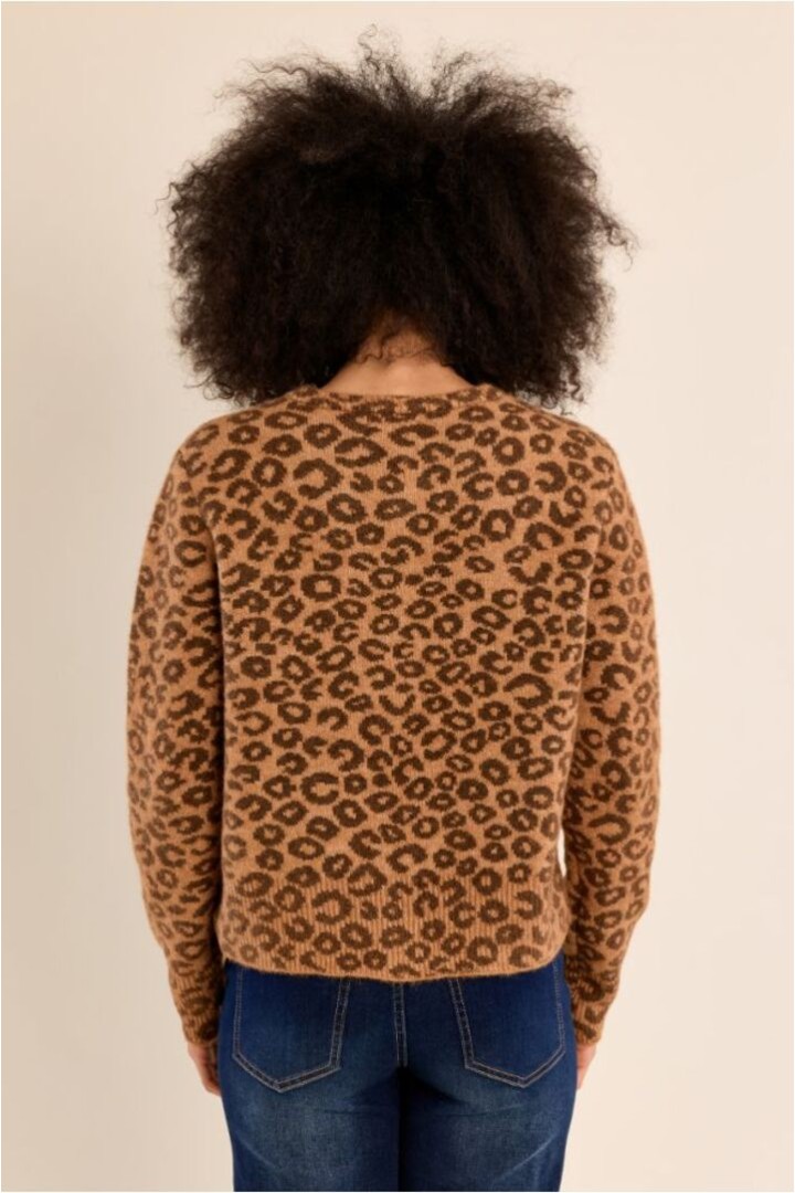 Buttoned cardigan, leopard,Camel