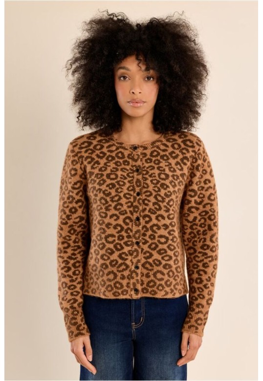 Buttoned cardigan, leopard,Camel