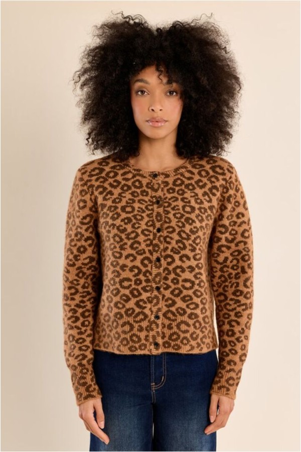 Buttoned cardigan, leopard,Camel