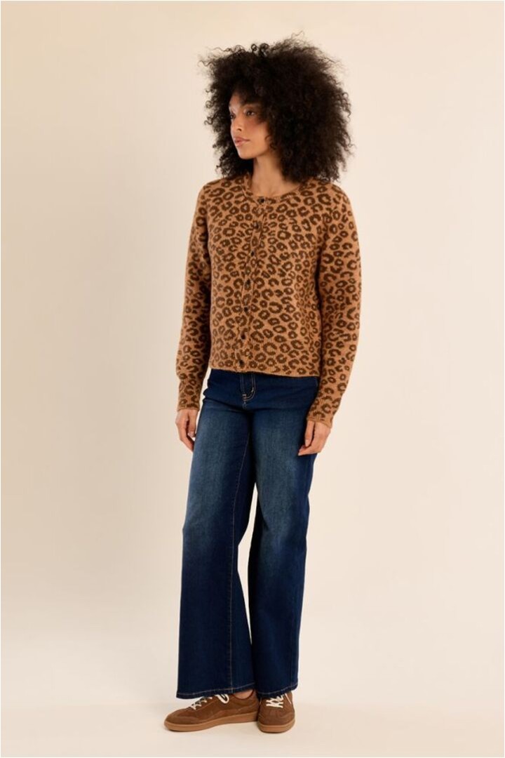 Buttoned cardigan, leopard,Camel