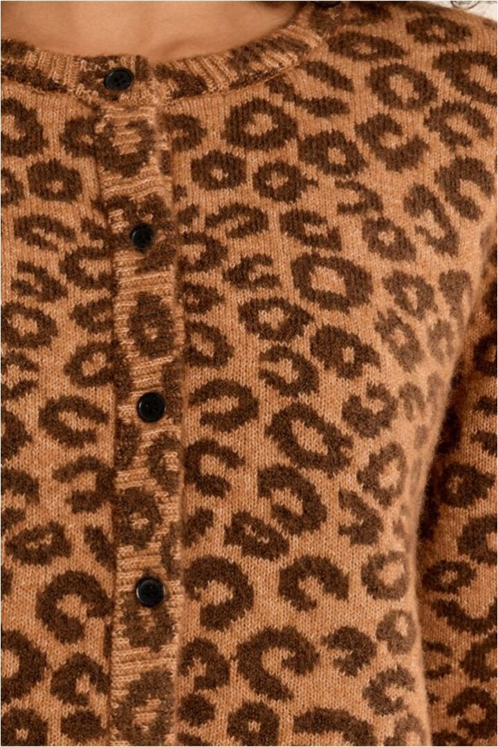 Buttoned cardigan, leopard,Camel