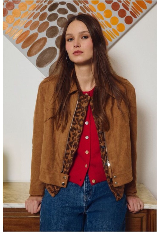Buttoned cardigan, leopard,Camel
