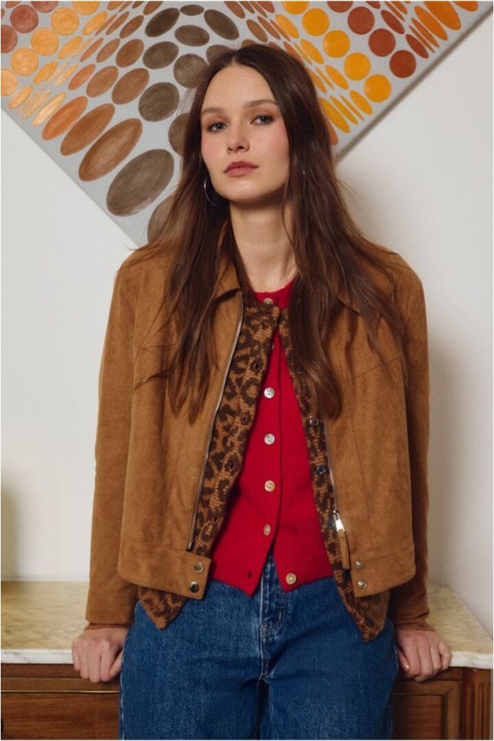 Buttoned cardigan, leopard,Camel