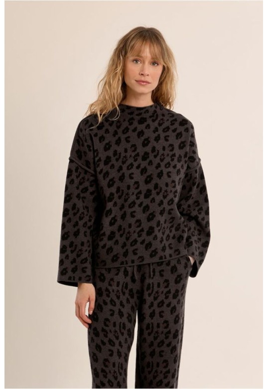 Wide Sweater, Leopard Dark Grey