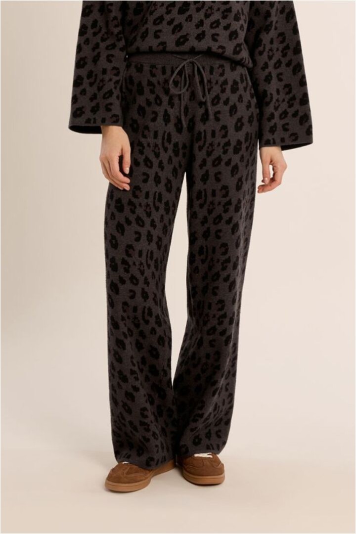 Knitted Trousers, Animal Print Dark Grey