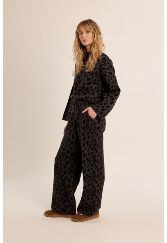 Knitted Trousers, Animal Print Dark Grey