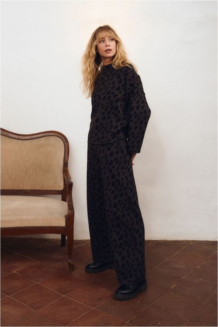 Knitted Trousers, Animal Print Dark Grey