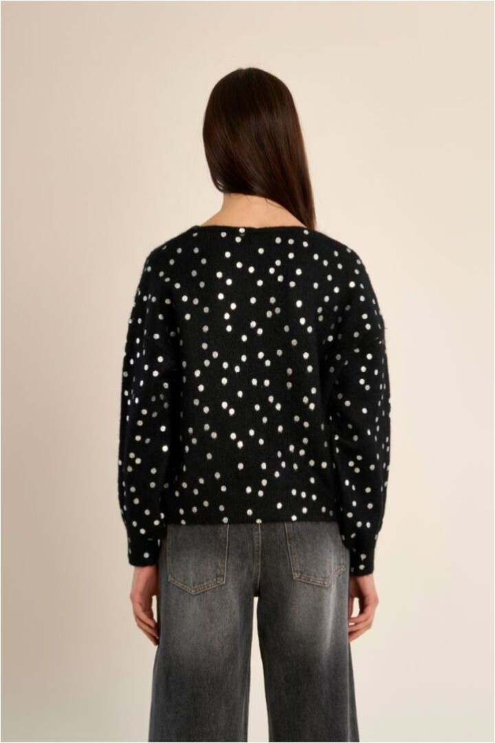 Boat Neck Sweater, Polka Dot Pattern Black/Silver