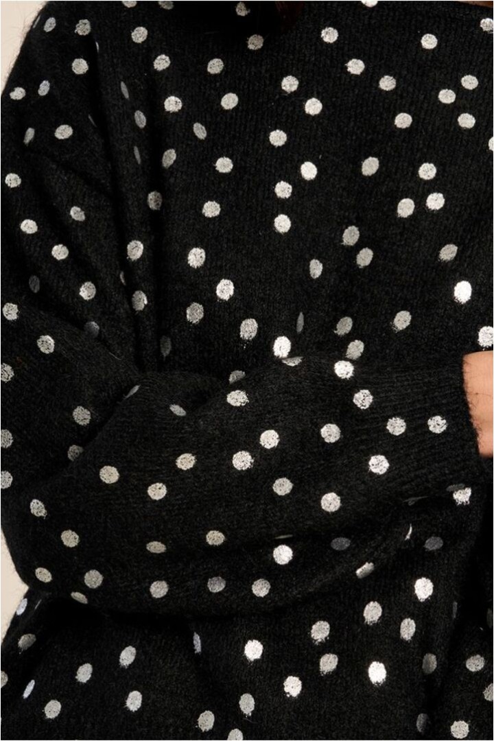 Boat Neck Sweater, Polka Dot Pattern Black/Silver