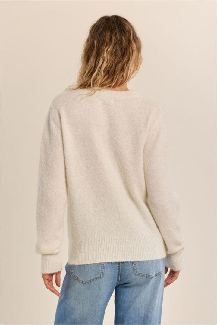 Rhinestone Fluffy Sweater Off White