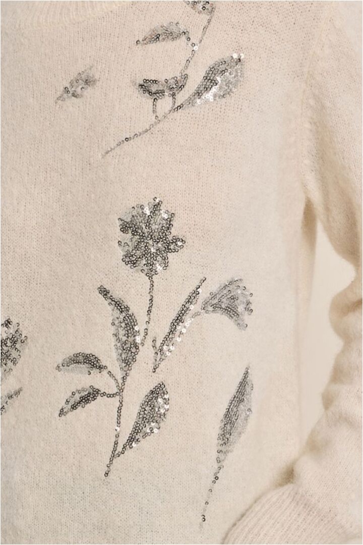 Rhinestone Fluffy Sweater Off White